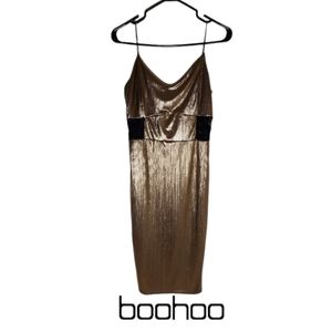 NWT Boohoo Night Metallic Gold Stretch Dress